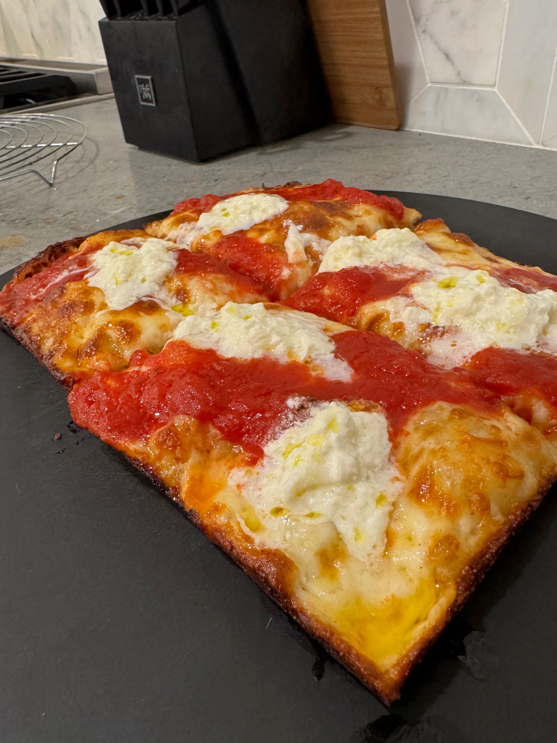 Rectangular pizza tomato sauce mozzarella cheese
